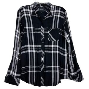 Rails Hinter Black Storm Soft Plaid Long Sleeve Button Front Shirt Size M